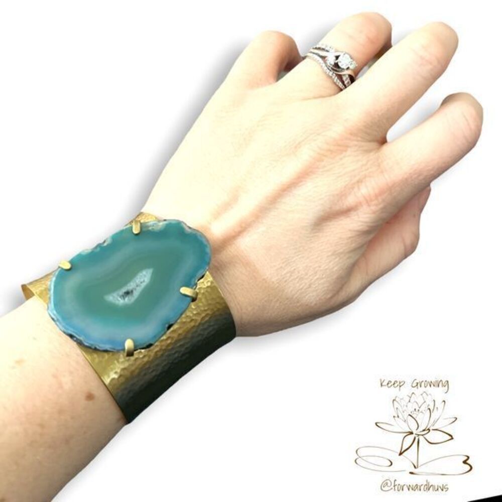 Hand Crafted using Brass and Agate | Cuff Bracelet